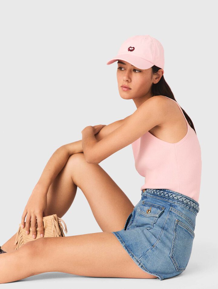 Braided denim shorts