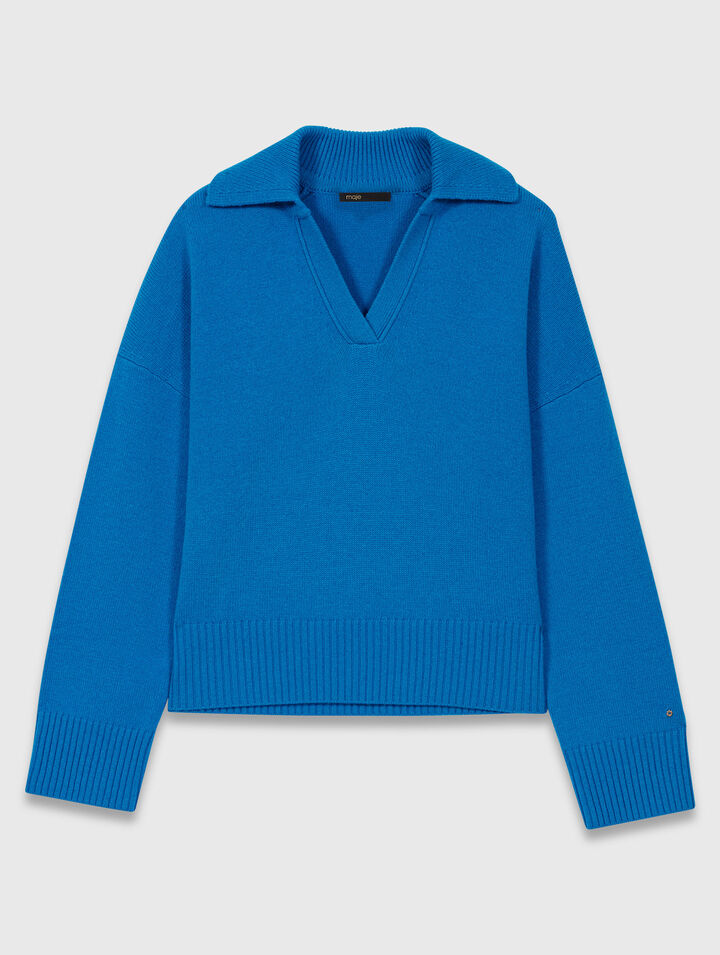Open polo collar cardigan