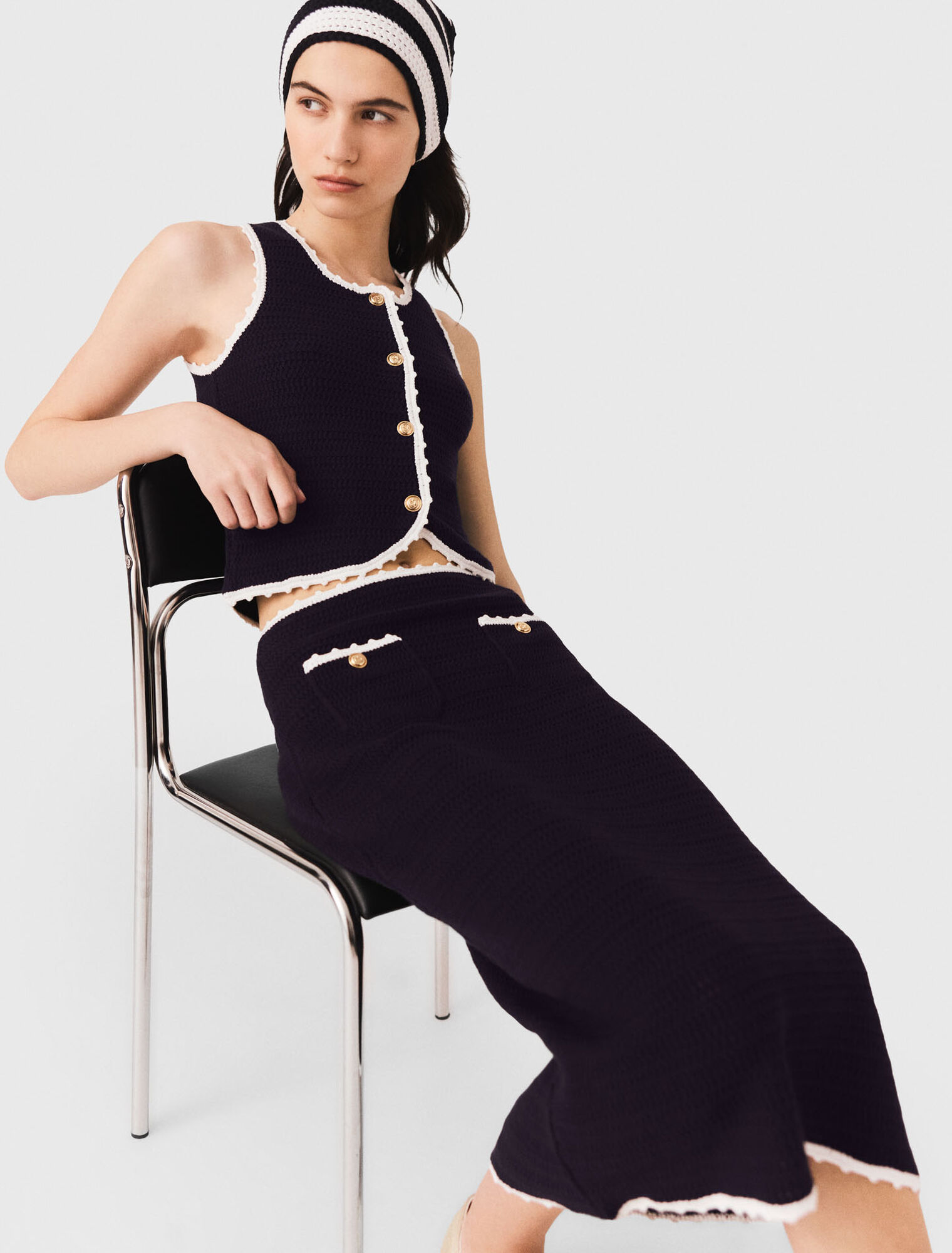 Midi skirt with crochet trim
