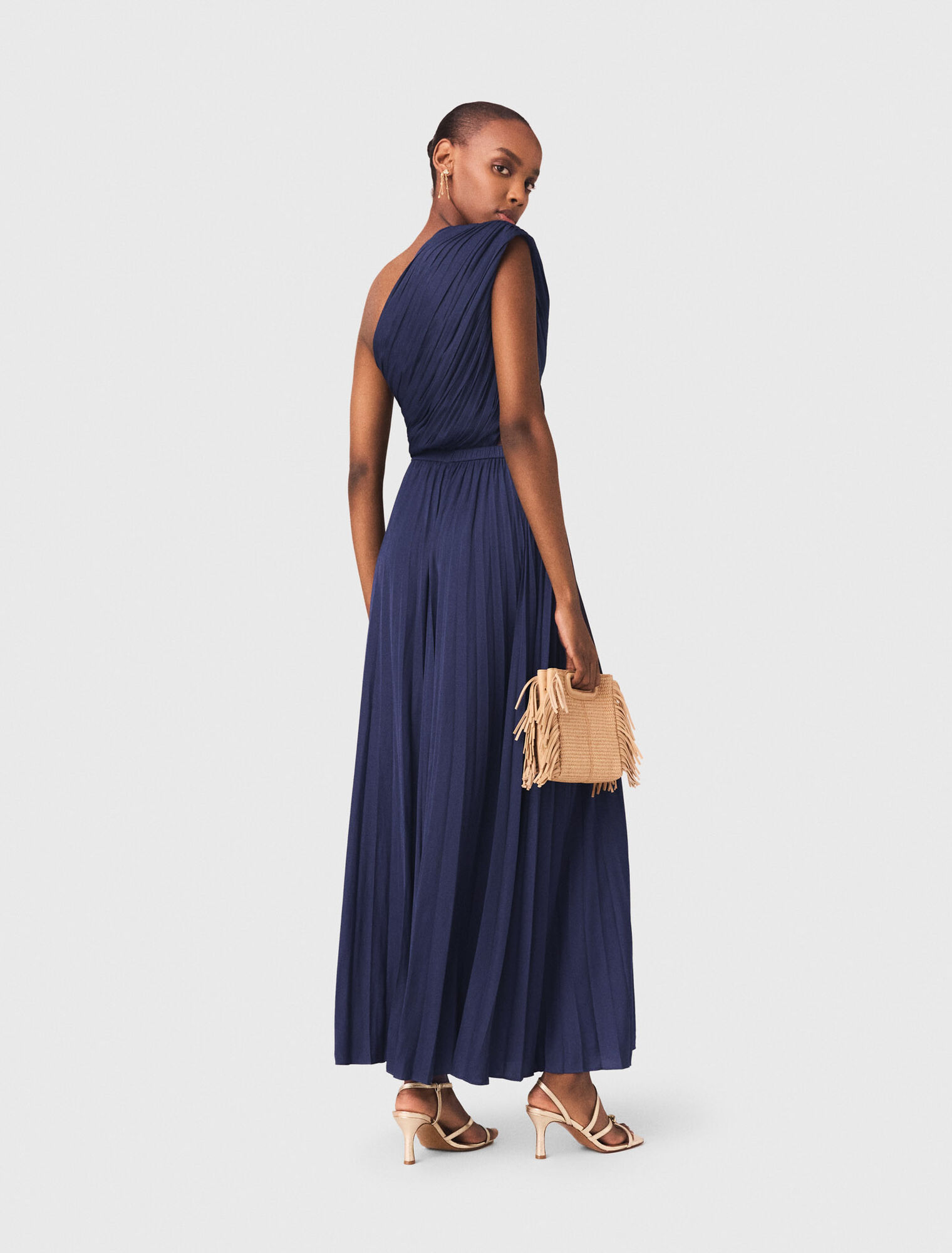 Asymmetrical pleated maxi dress