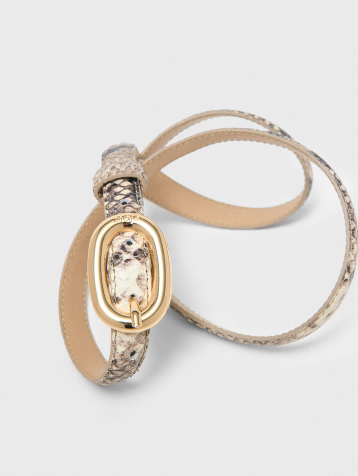 Slim python-effect leather belt