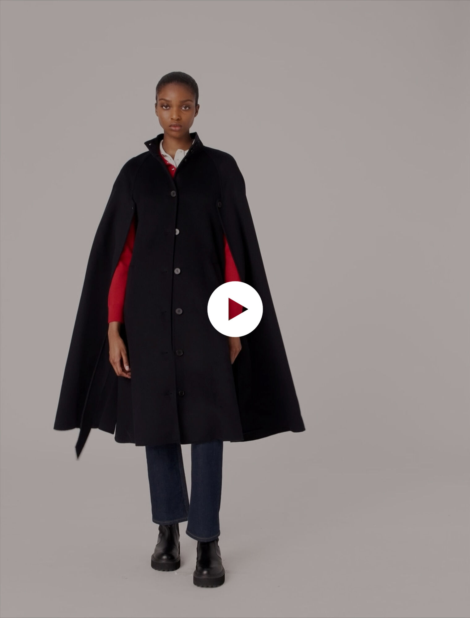 Long double-faced coat with cape