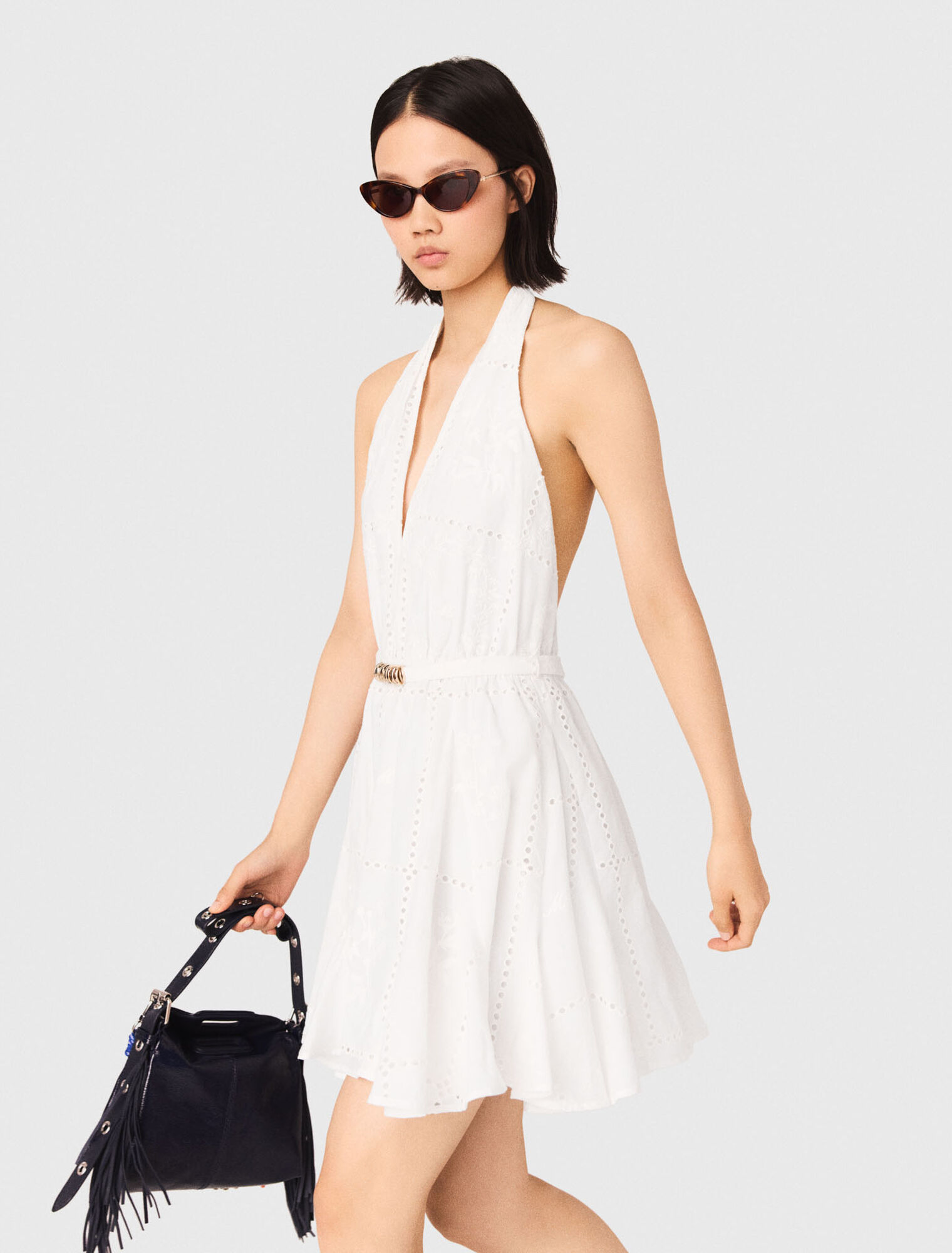 Short embroidered backless dress