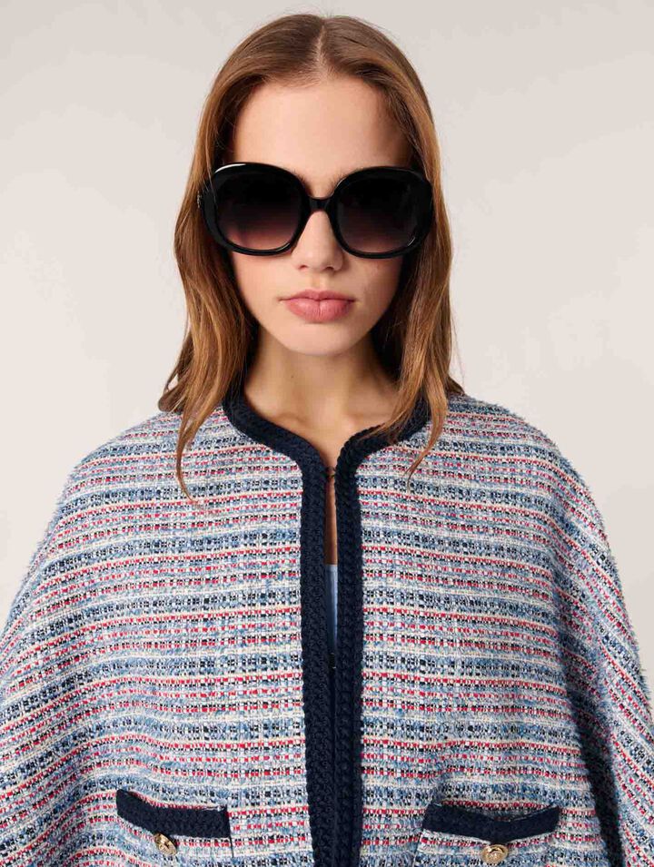 Tweed cape with contrasting trim