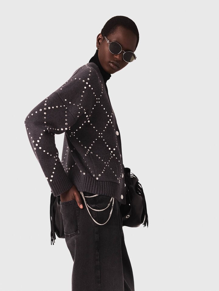 Rhinestone check cardigan