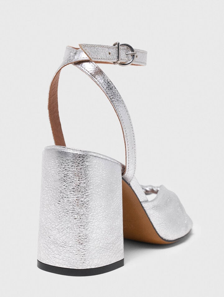 Metallic leather sandals with heels