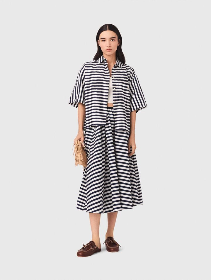 Linen-blend midi skirt