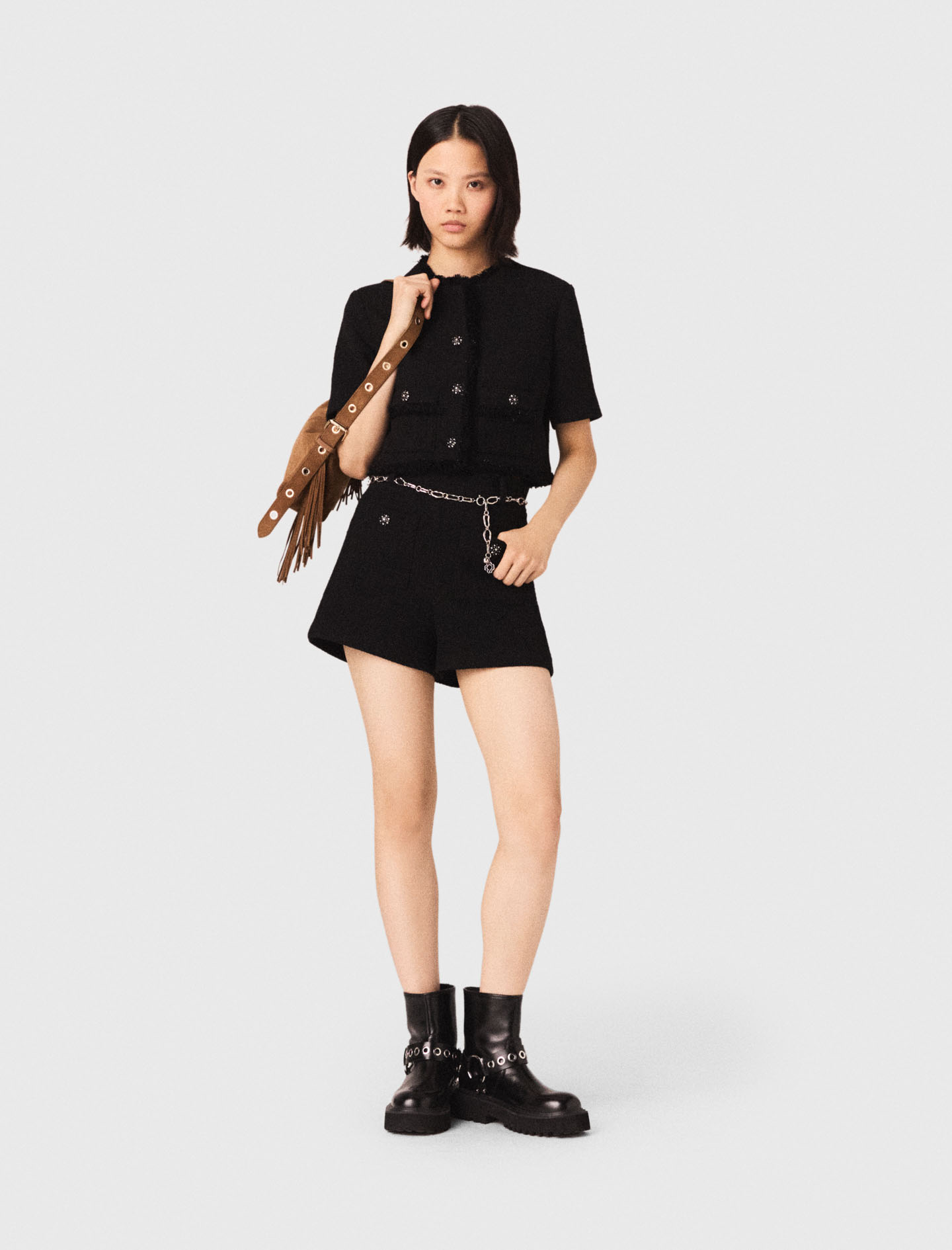 Shiny tweed shorts Black for Women | Maje
